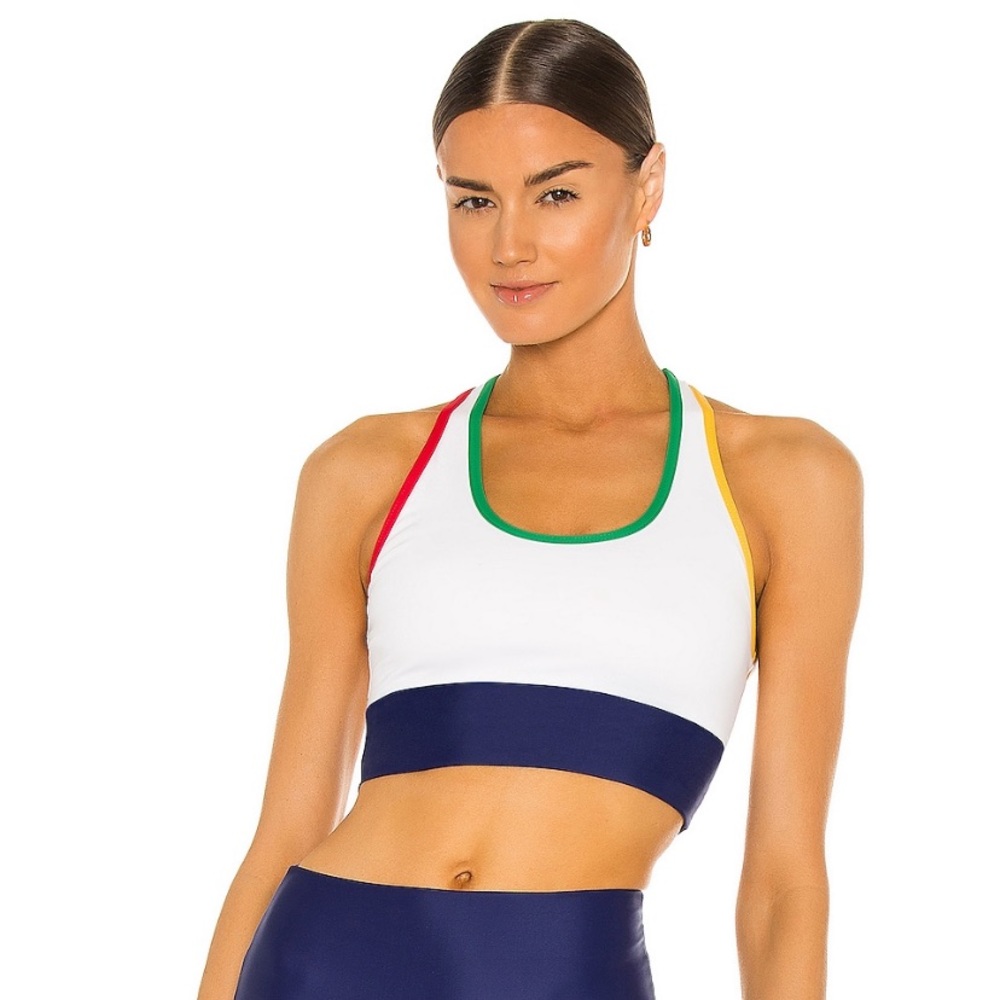 BEACH RIOT Revolve Marianne Sports Bra White & Blue Primary Color Block XS